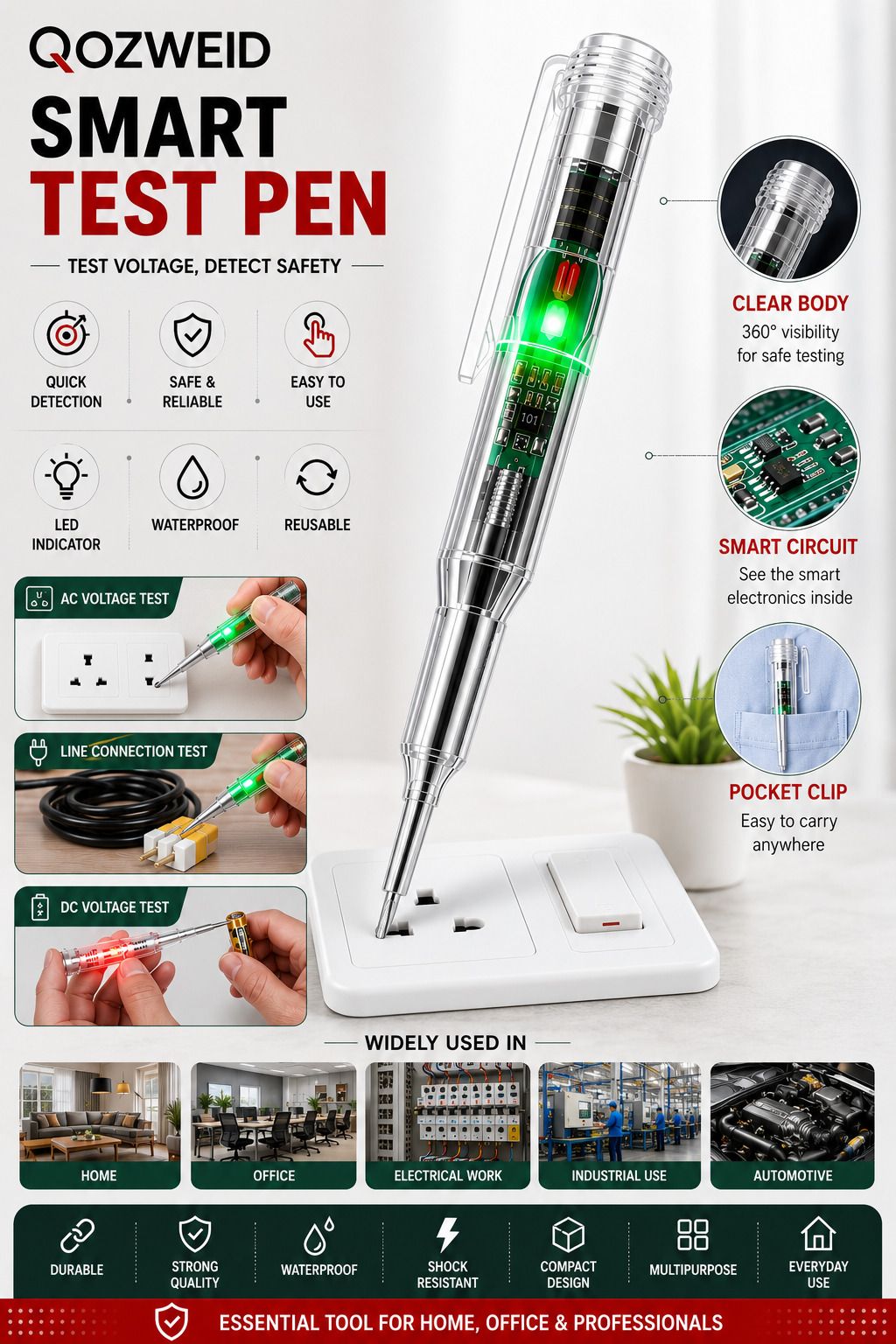 qozweid High Brightness Intelligent Voltage Tester Pen Screwdriver for Power Detection Digital Voltage Tester-picture-11
