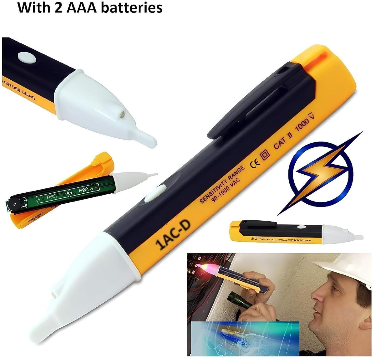 eletricman Non-Contact AC Voltage Tester Alert Pen Volt Test Meter Detector Sensor 90~1000V Analog Voltage Tester-picture-20