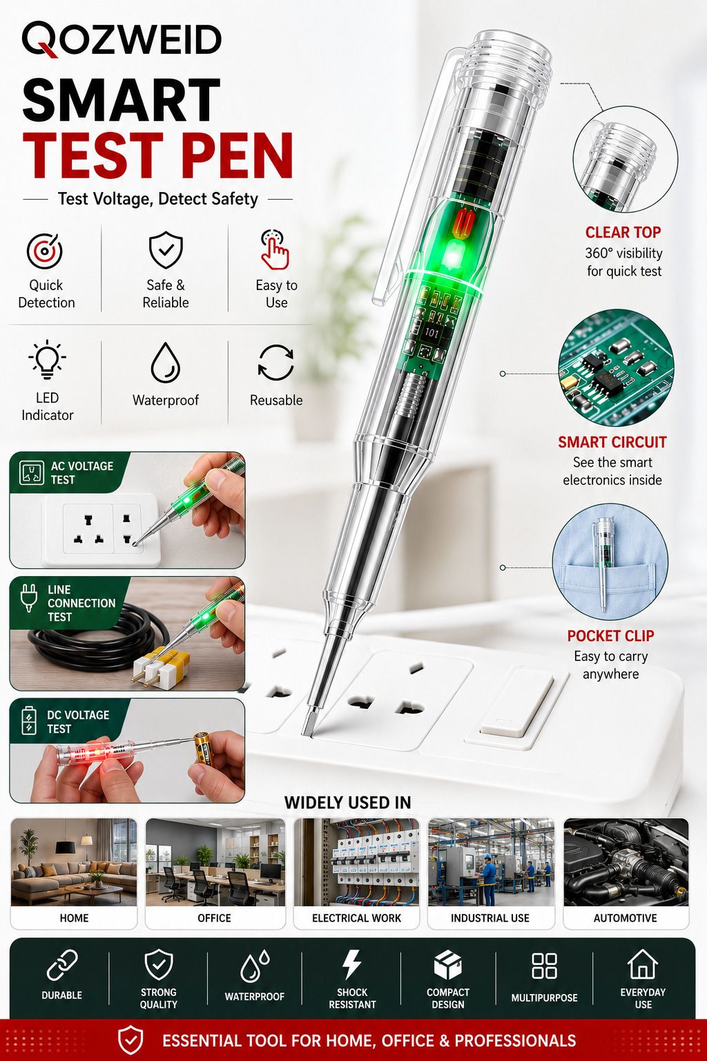 qozweid High Brightness Electric Power Detector Pen Intelligent Voltage Tester Digital Voltage Tester-picture-18