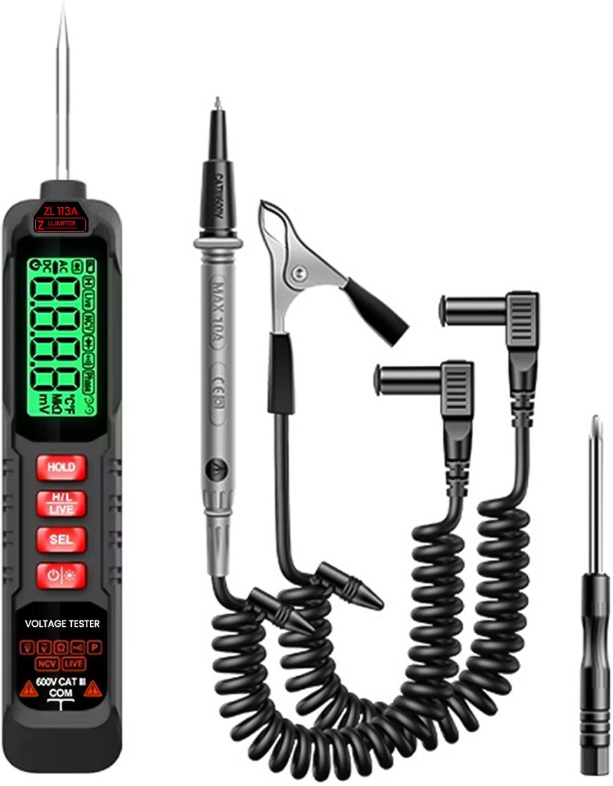 zomei LCD Multimeter 2 in 1 Digital Voltage Tester with Flashlight Buzzer Alarm Digital Voltage Tester-picture-6