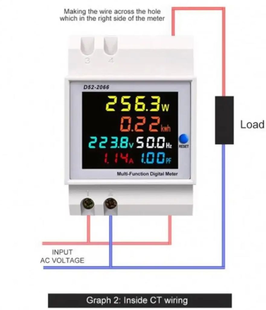 High Quality D52-2066 DIN-rail multi-function 220VAC 100AMP Digital meter. Voltmeter-image-28