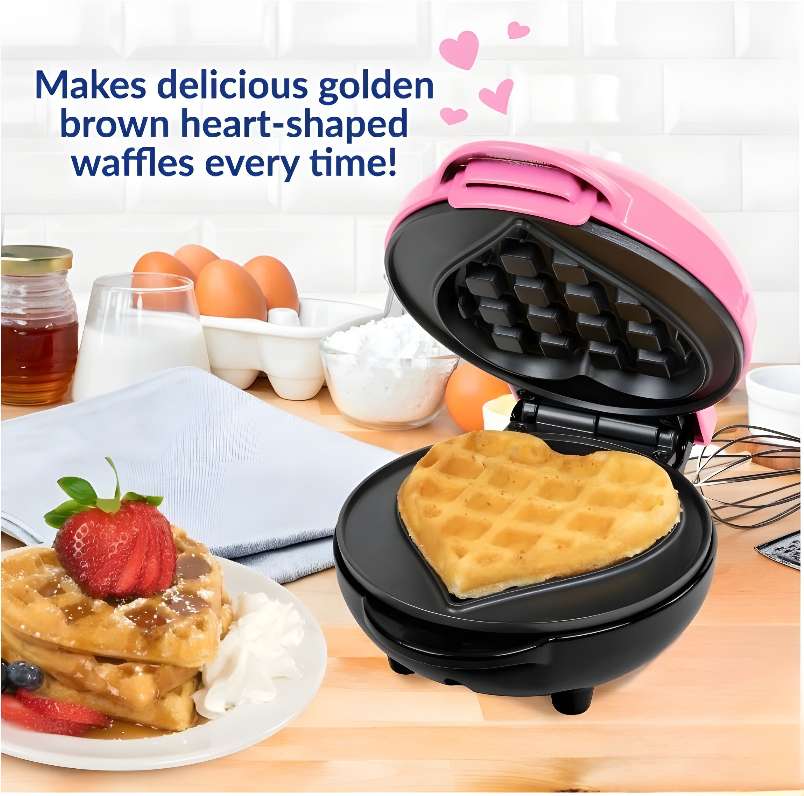 onshoppy Heart-shaped Waffles in Pink a Playful & Unique Way to Enjoy your Favorite Treat Waffle Maker-picture-15