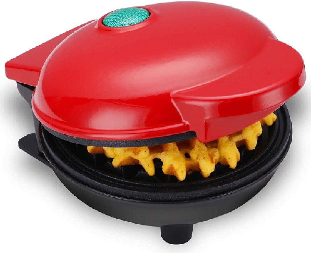 Mini Waffle Maker 350 Watts Stainless Steel Non-Stick Electric Iron Machine Red Waffle Maker