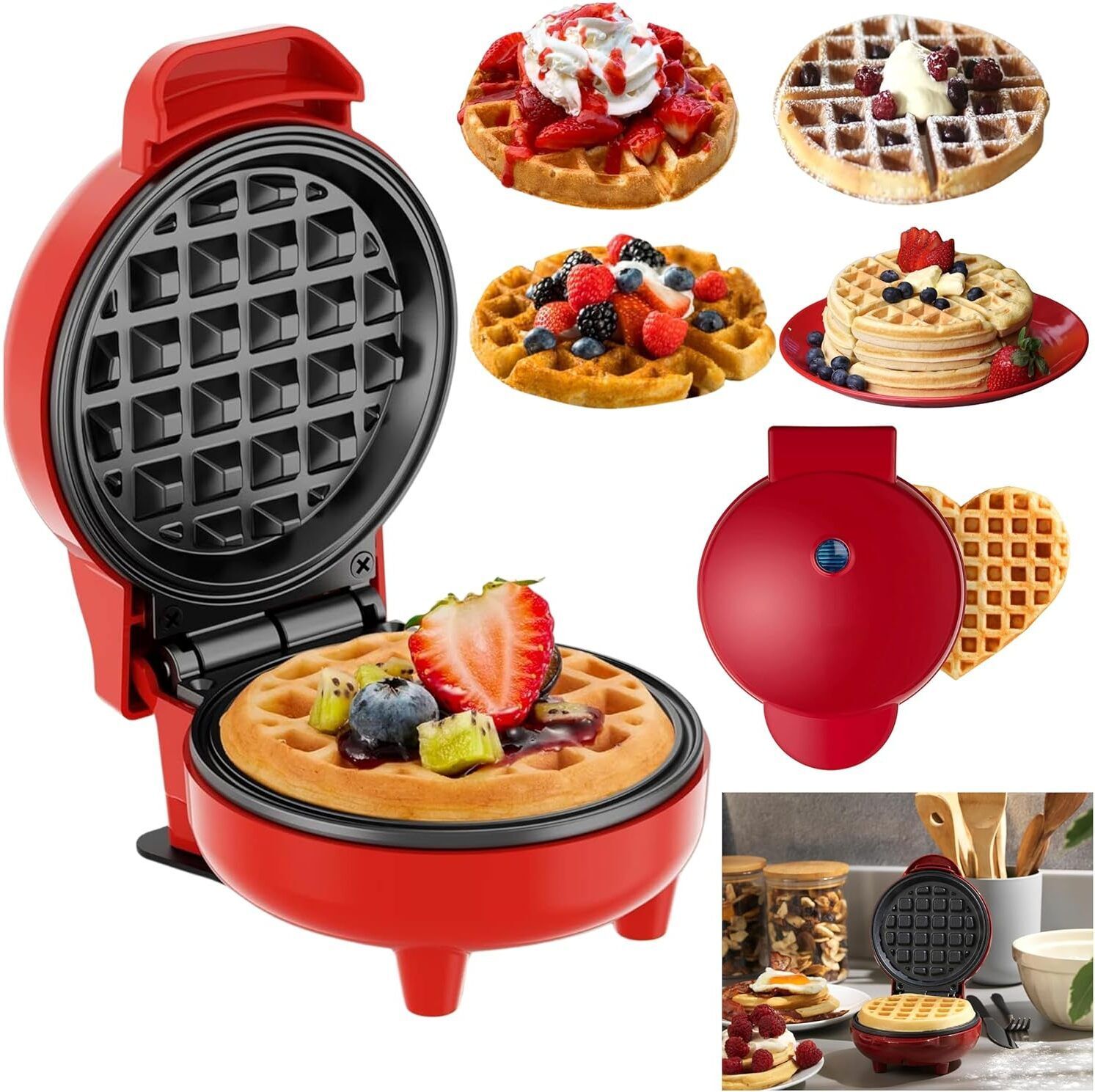 3 IN 1 Waffle Maker Iron Cast for Home, Kids, Belgian Wafles, Pan Cakes ,Paninis Waffle Maker