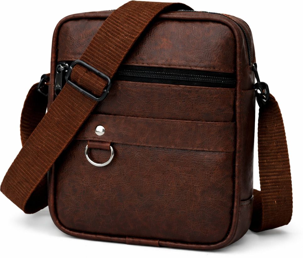 RUBY ENTERPRISES Classy Brown PU Leather Crossbody Sling Bag for Men | Mobile & Wallet Purse Men's Brown PU Leather Sling Bag | Side Shoulder Messenger Bag for Travel-image-49