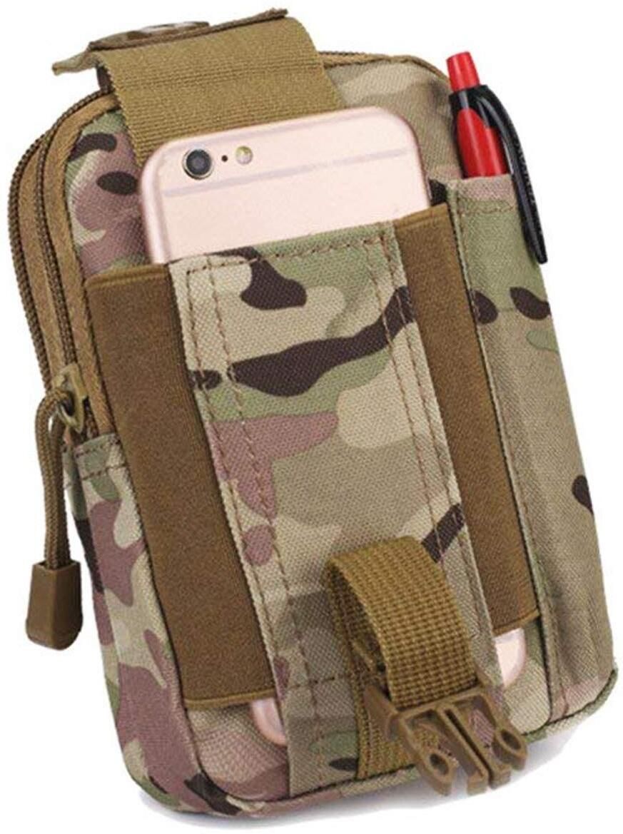KRAPTICK Multi-Purpose Water Resistant Poly Tool Holder EDC Pouch Camo Bag Military Nylon Utility Tactical Waist Pack Camping Hiking Pouch (Khaki) Waist Bag, Waist Pouch