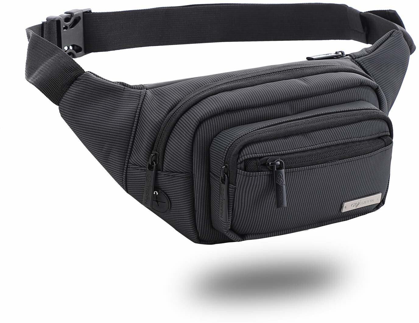 Gotrippin Waist Bag for Men,Women; Fanny Pack for Hiking Travel Camping Running; Adjustable Strap; Water Resistant Polyester;Money Belt for Phone, Passport,Wallet (Dark Grey) Waist Bag-image-17