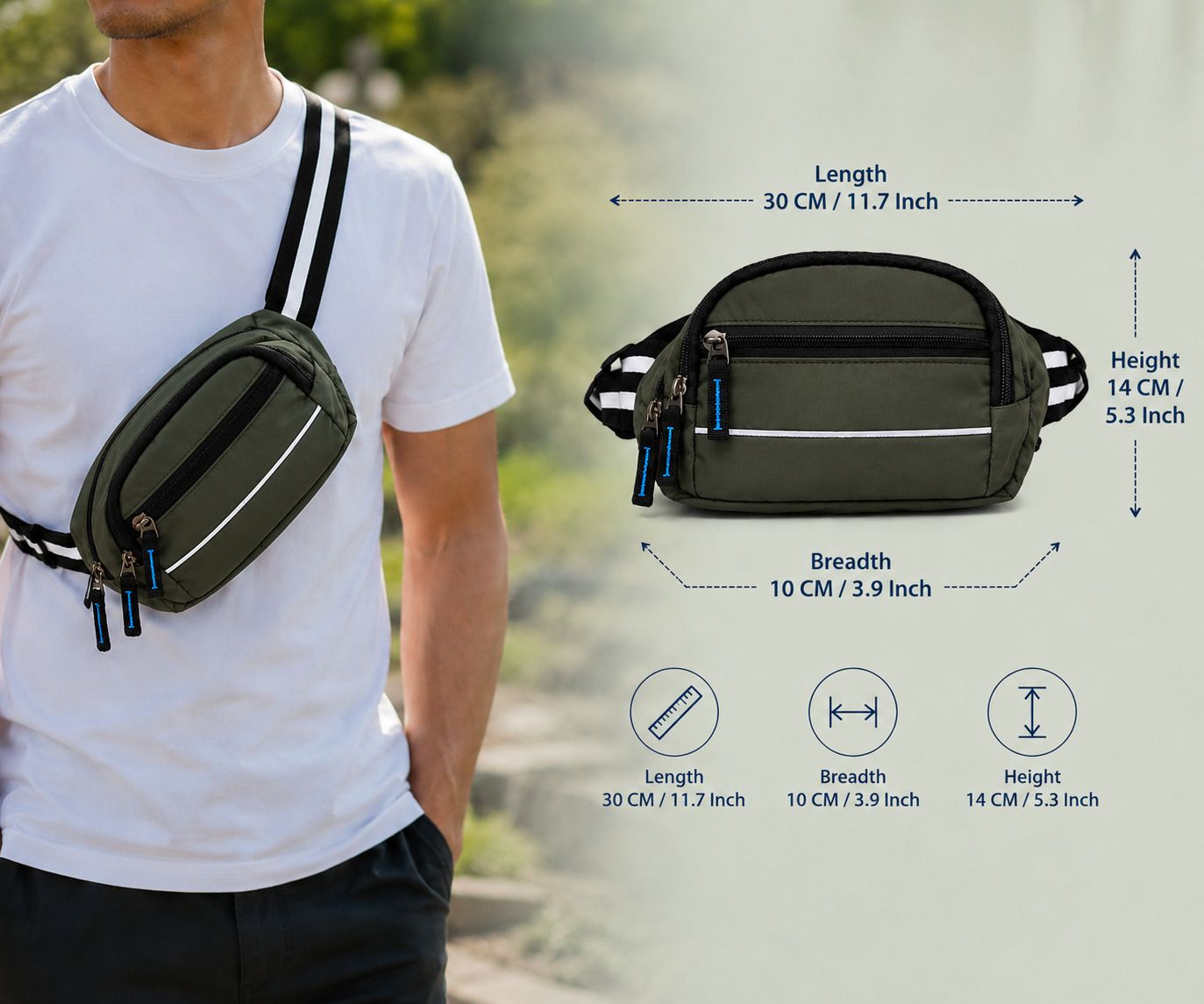 FLIKKER Stylish Polyester Waist Bag for Men Water-Resistant Travel Side Chest Bag Women Unisex Polyester Waist Bag-image-33