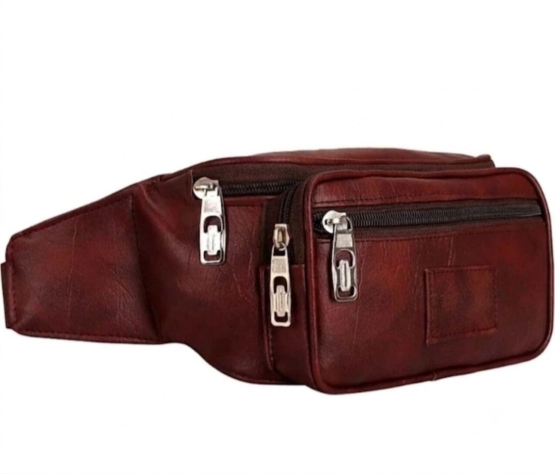 Vestor Premium Brown Leather Waist Bag for Men | Multi-Zip Belt Bag | Travel Fanny Pack Waist Bag-image-16