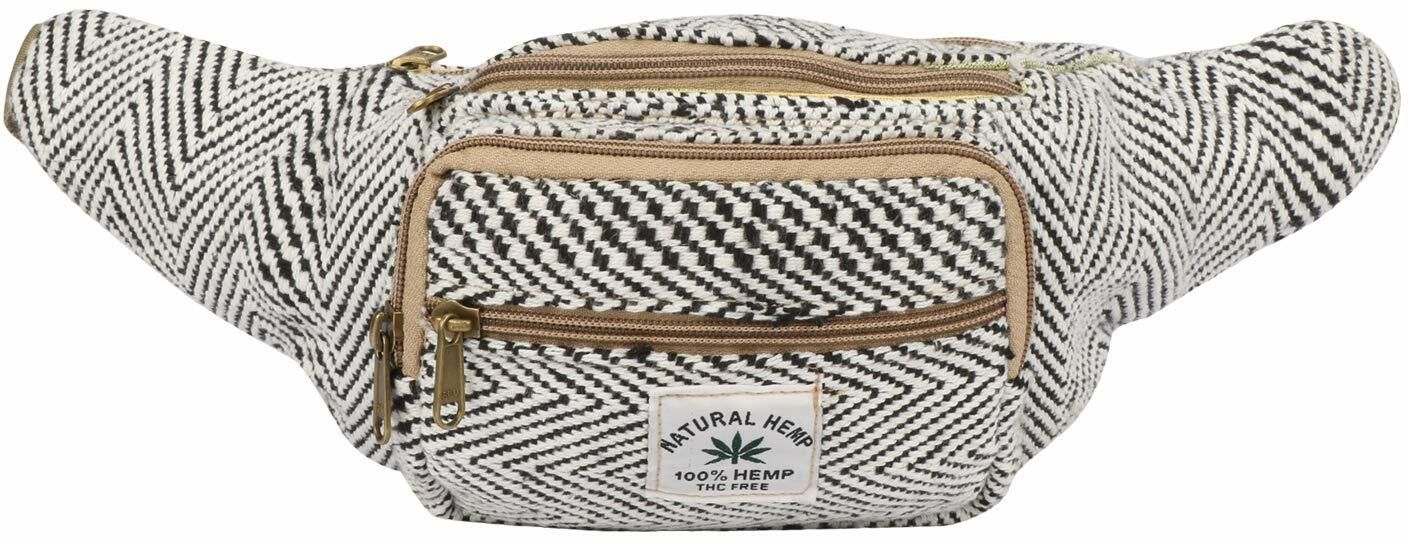 pl trades Hemp Adjustable Waist Bag with multiple pockets| Waist Bag (Black & White) Waist Bag-image-34