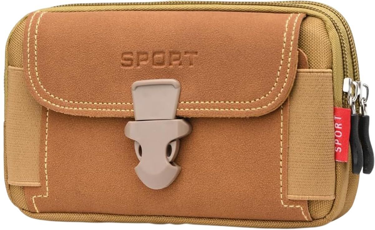 MOMISY Nylon Travel Utility Pouch for Men – Solid Khaki Outdoor Phone Bag with Buckle Mobile Pouch Bag-image-2