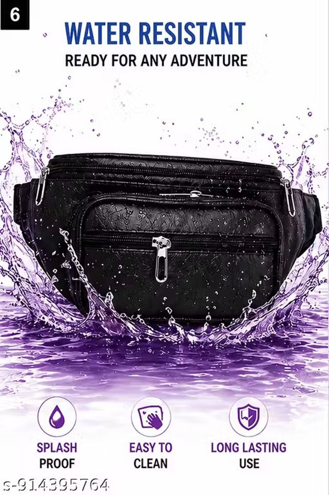 SR Collection Premium Brown PU Leather Waist Bag with 4 Zipper Compartments WAIST BAG-image-2