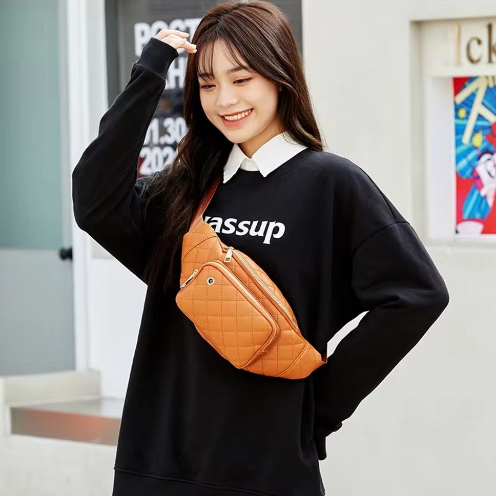 RETRACK Crossbody Fanny Packs Women Rhombus Cross Outdoor Travel Leisure Leather Chest Waist Pouch-image-24
