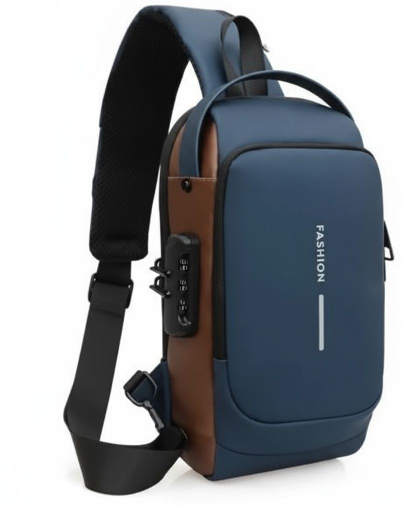 KMI Sling Bag for unisex with lock and USB charging facility anti theft Chest Bag