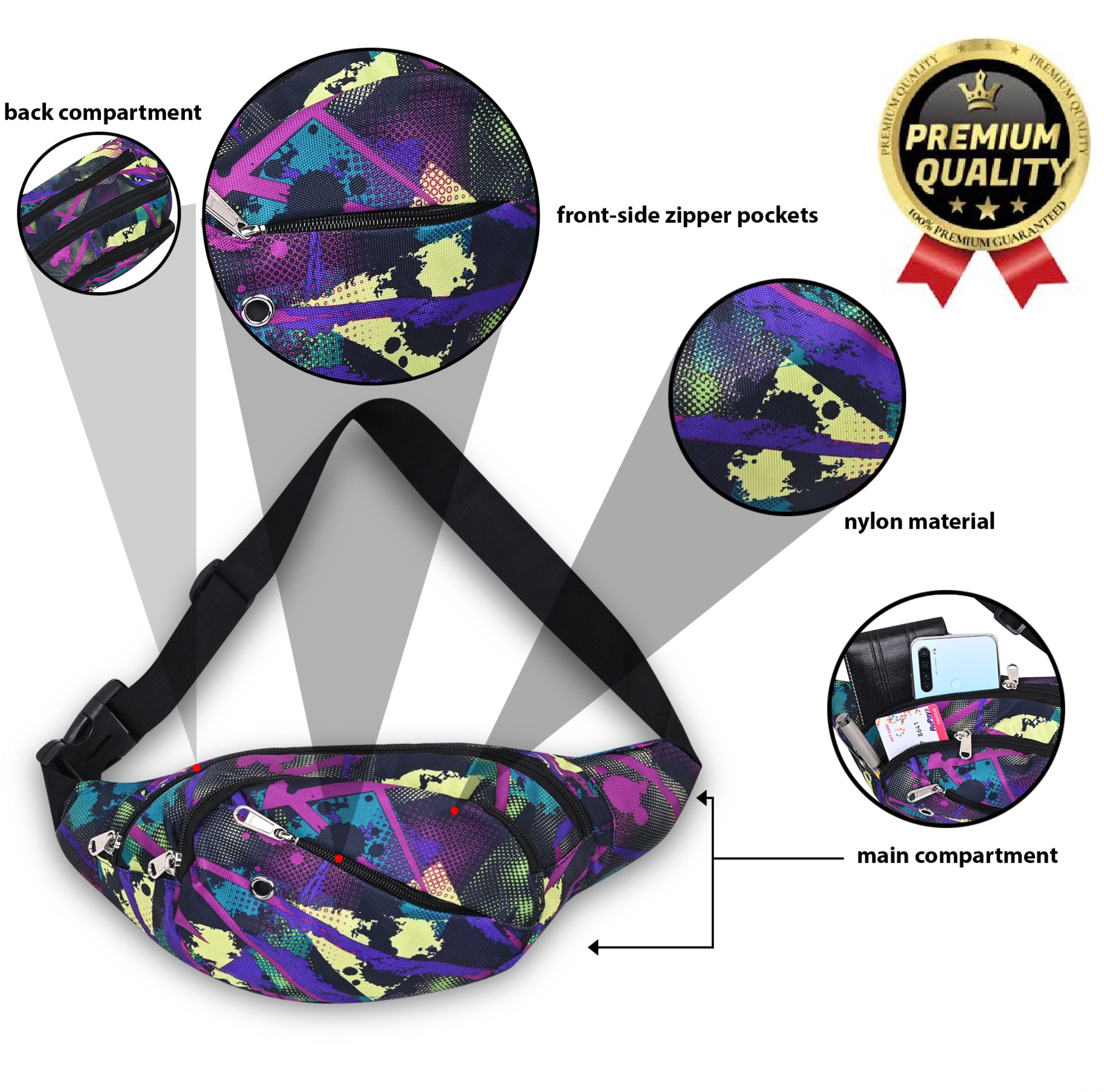 Alton STYLISH WAIST BAG TRENDING DESIGN WHITE AND BLack 003 purple blackk wiest-image-39