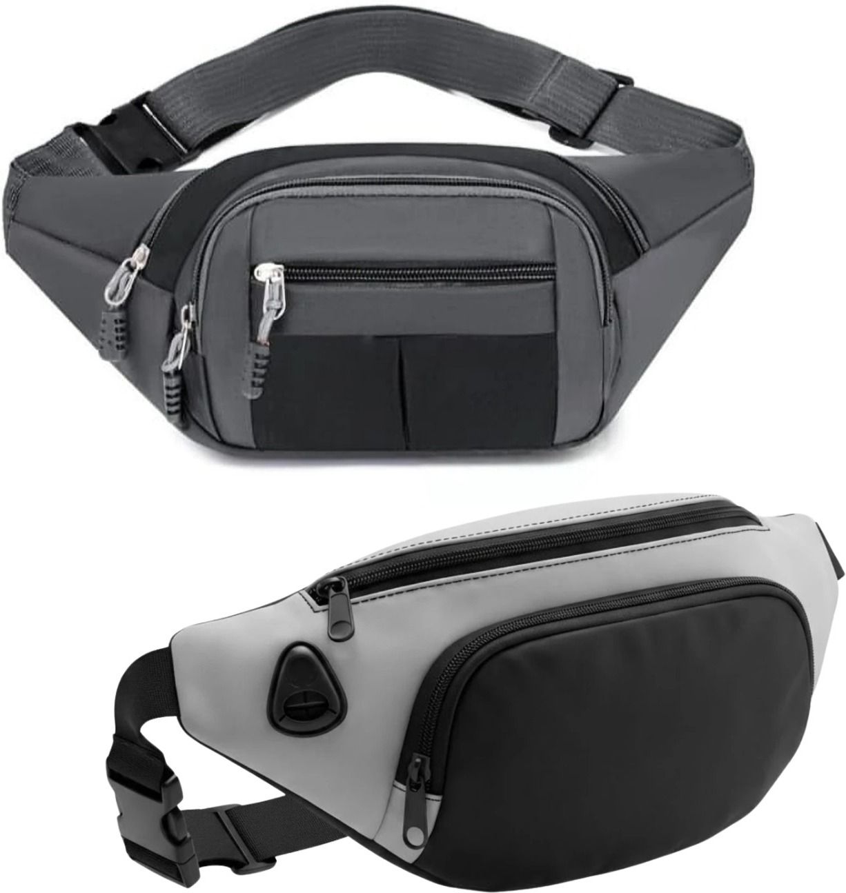 WaistWish Waist Bag Black Grey Multi Pocket Unisex Adjustable Strap Travel Pouch Waist Bag-image-17