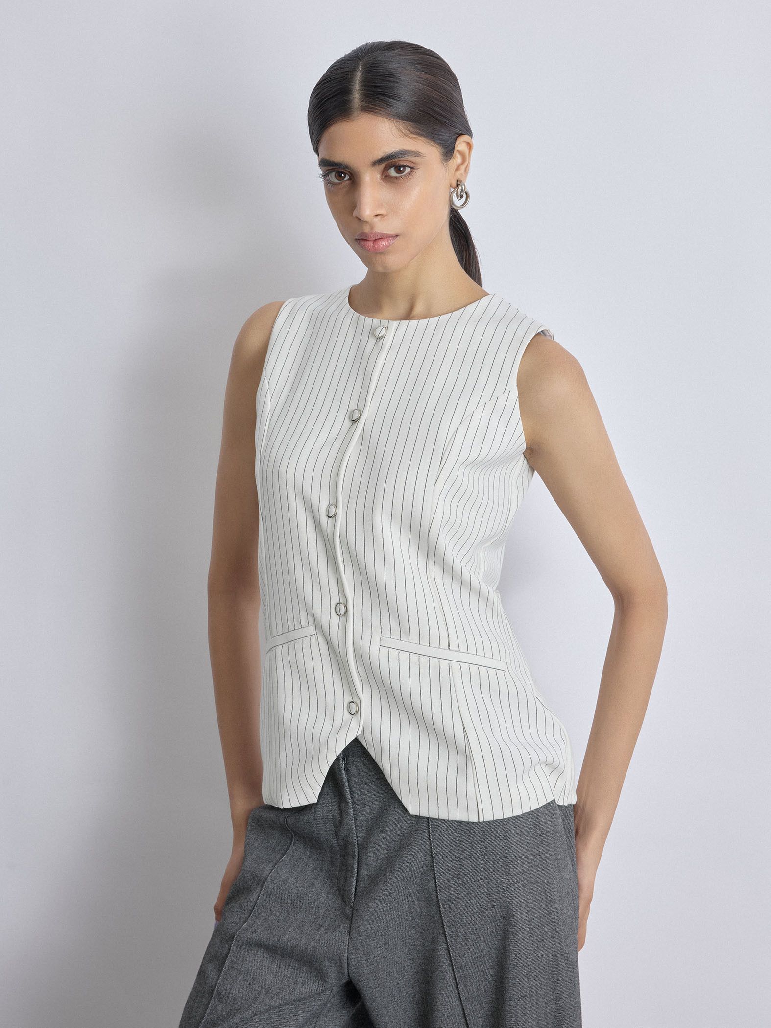 the label life Striped Women Waistcoat-picture-14