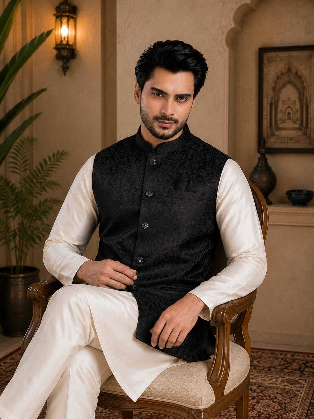 trends of ethnic Men Self Design Ethnic Jacket-picture-47
