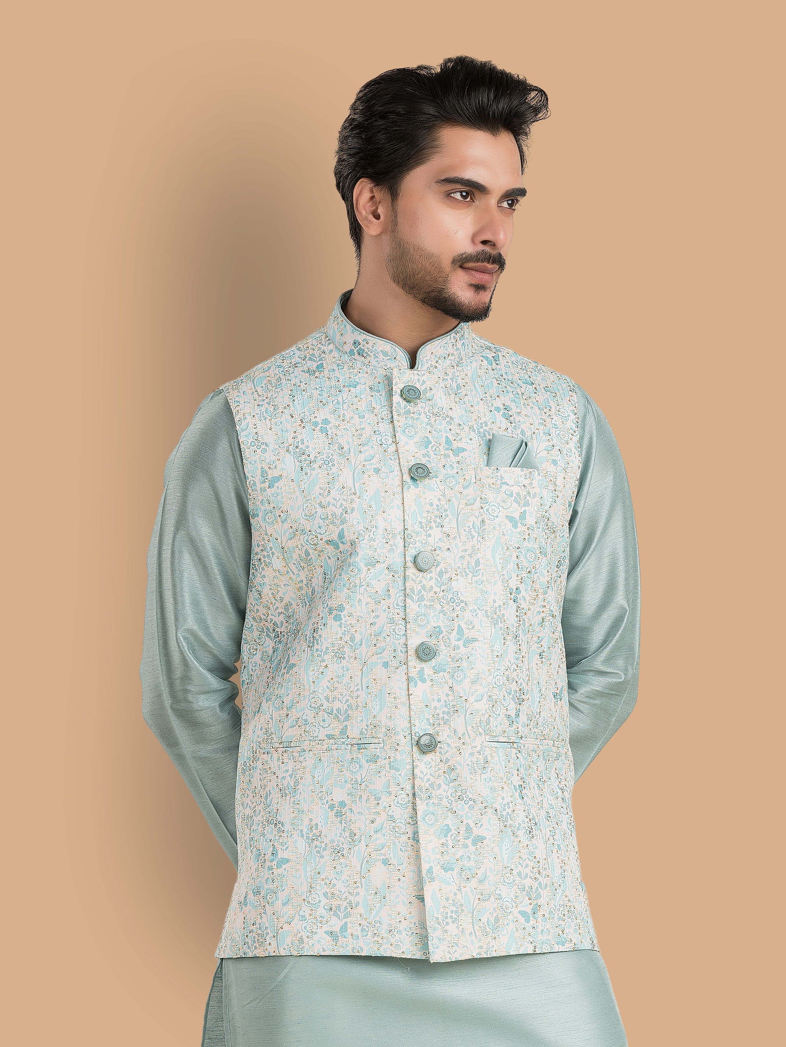 trends of ethnic Floral Print Men Waistcoat-picture-22