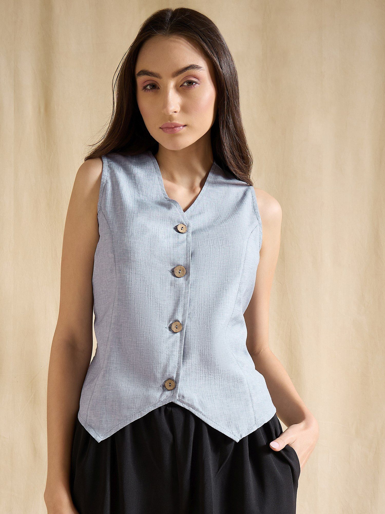 drape and dazzle Solid Women Waistcoat-picture-10