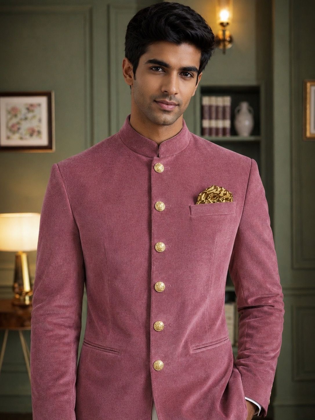 modern mughals Men Solid Bandhgala Festive & Wedding Blazer-picture-20