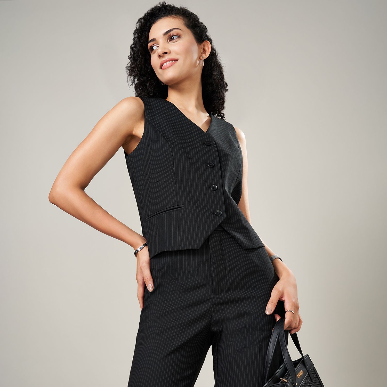 annabelle by pantaloons Striped Women Waistcoat-picture-34
