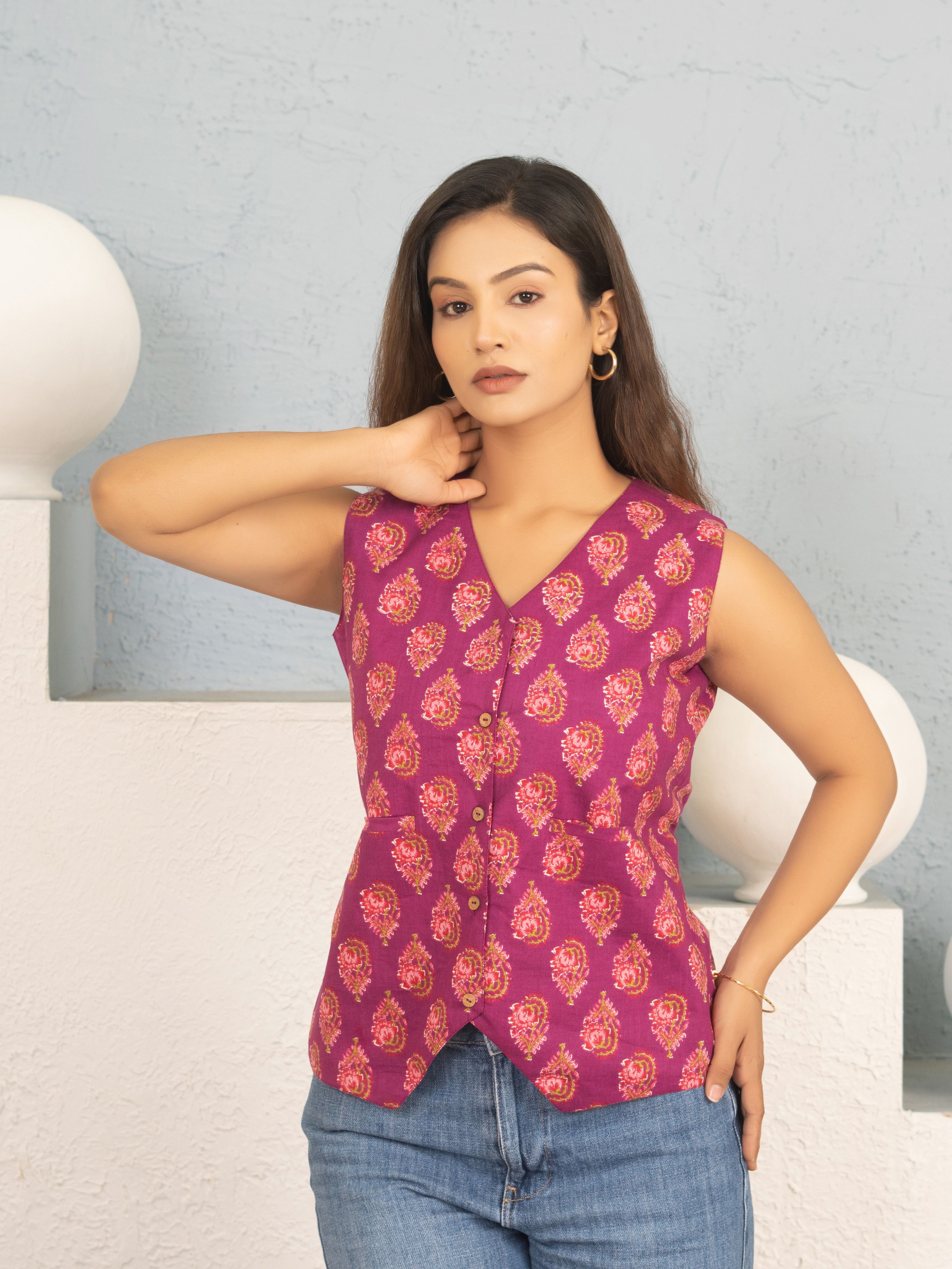 om enterprises Floral Print Women Waistcoat-picture-19
