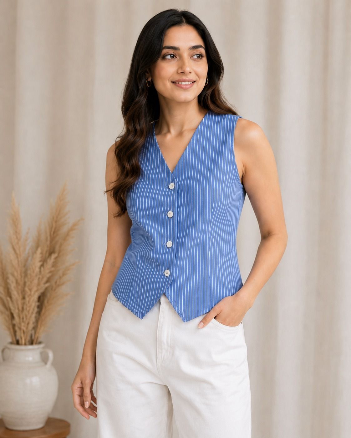 hayasworld Striped Women Waistcoat-picture-13