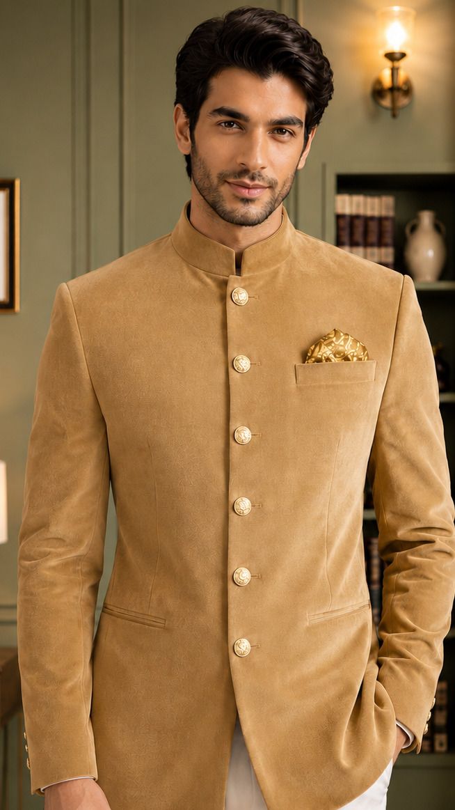modern mughals Men Self Design Bandhgala Festive & Wedding Blazer-picture-36
