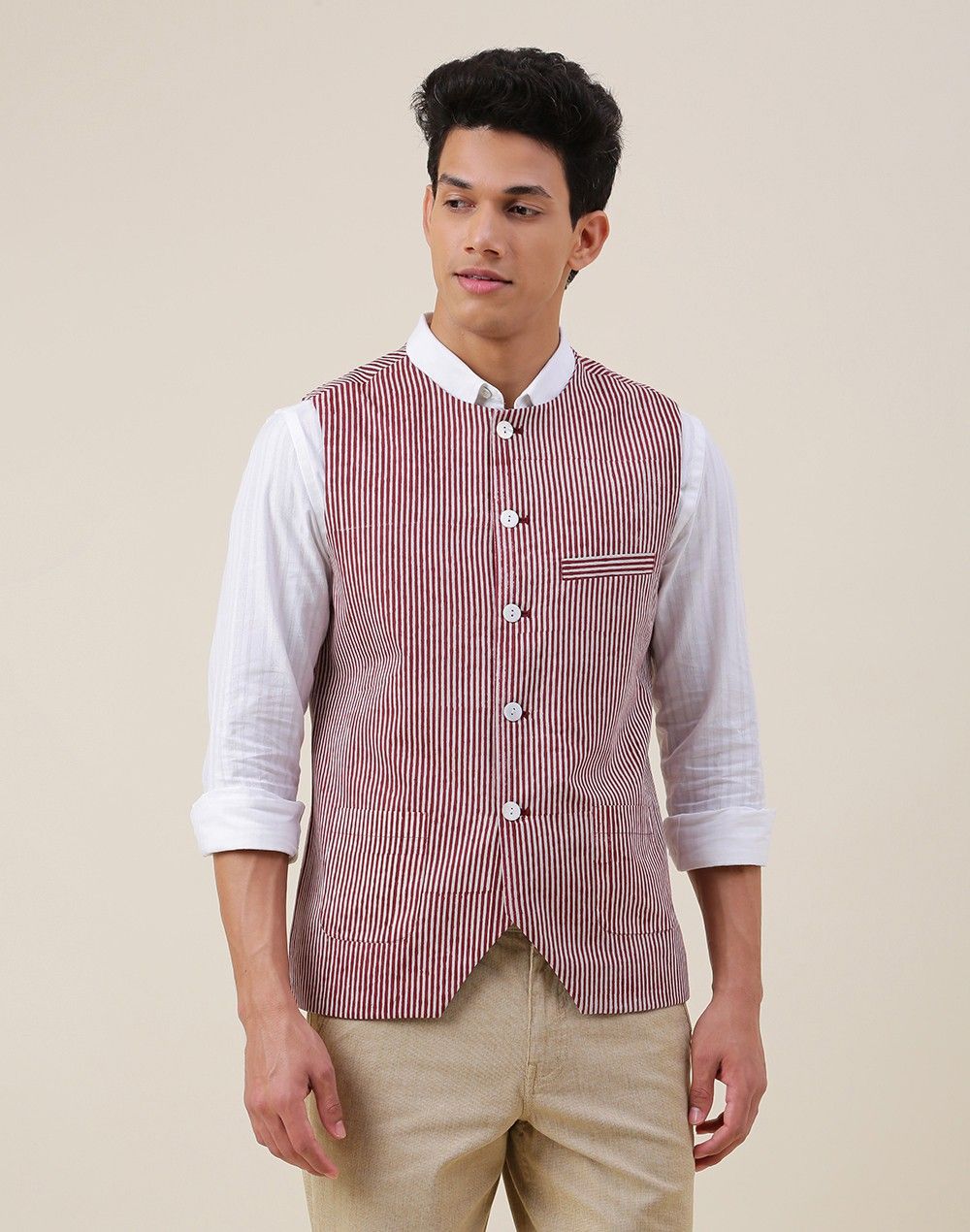 fabindia Striped Men Waistcoat-picture-46