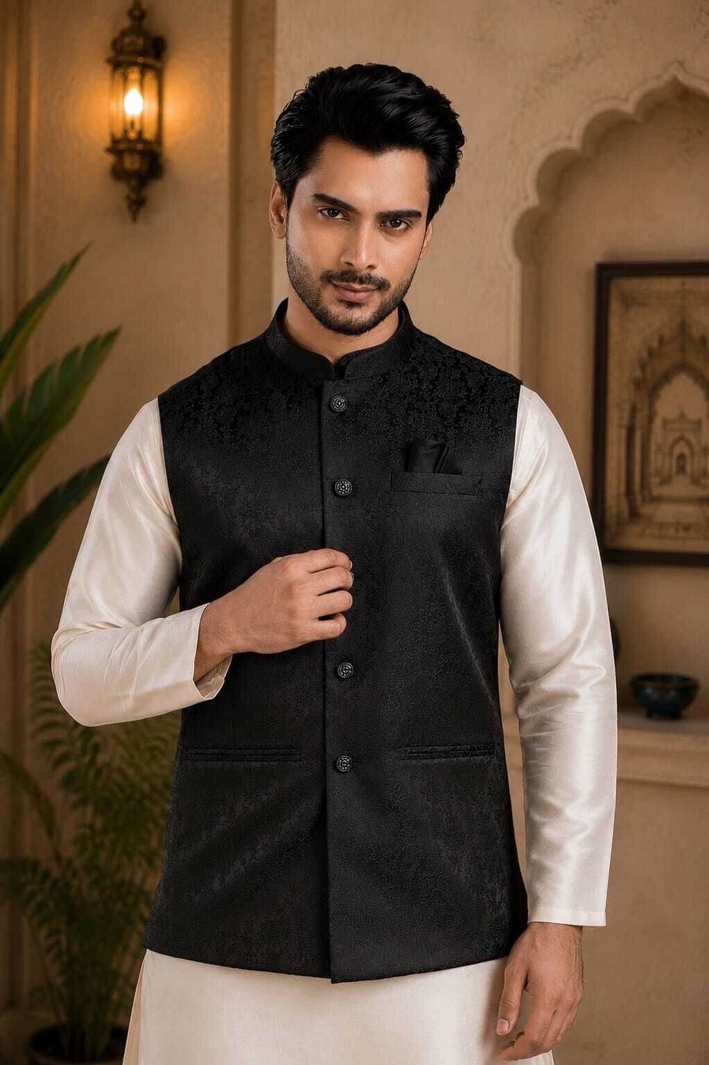 trends of ethnic Self Design Men Waistcoat-picture-16