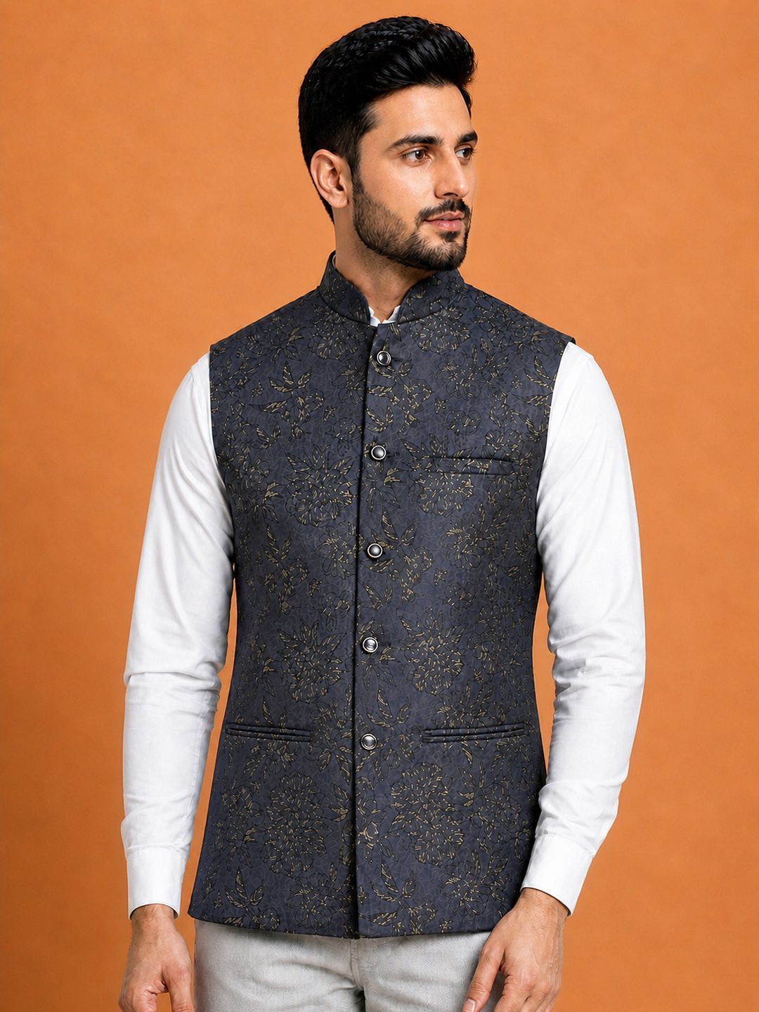 aurevia Floral Print Men Waistcoat-picture-14