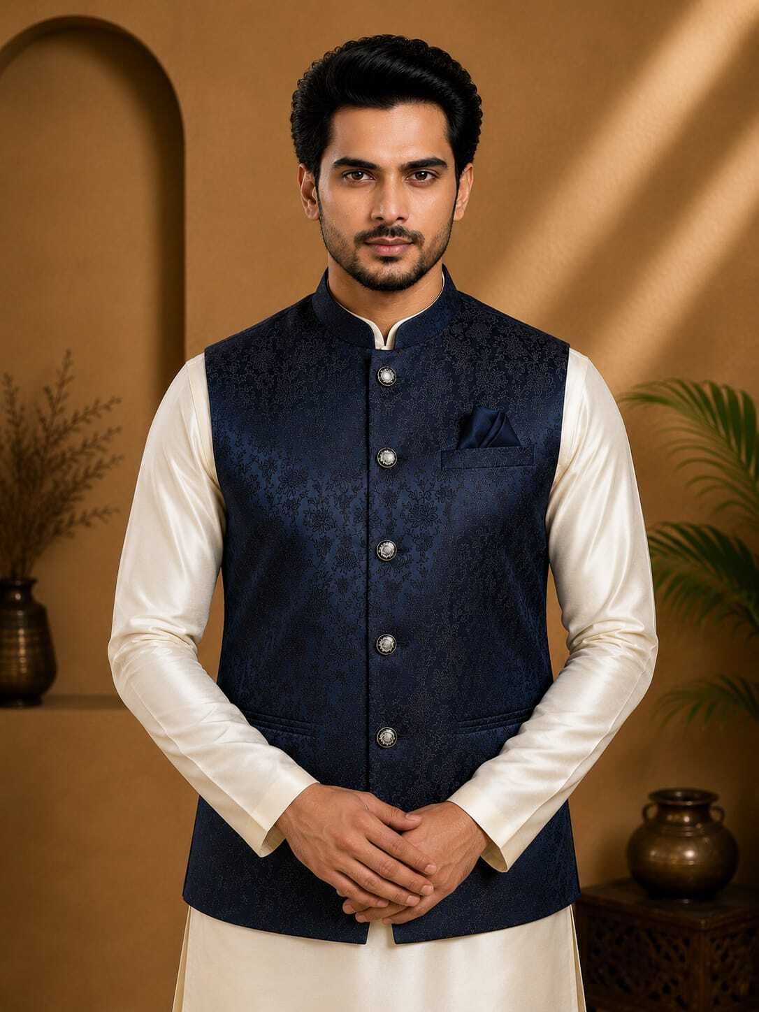 trends of ethnic Self Design Men Waistcoat-picture-11