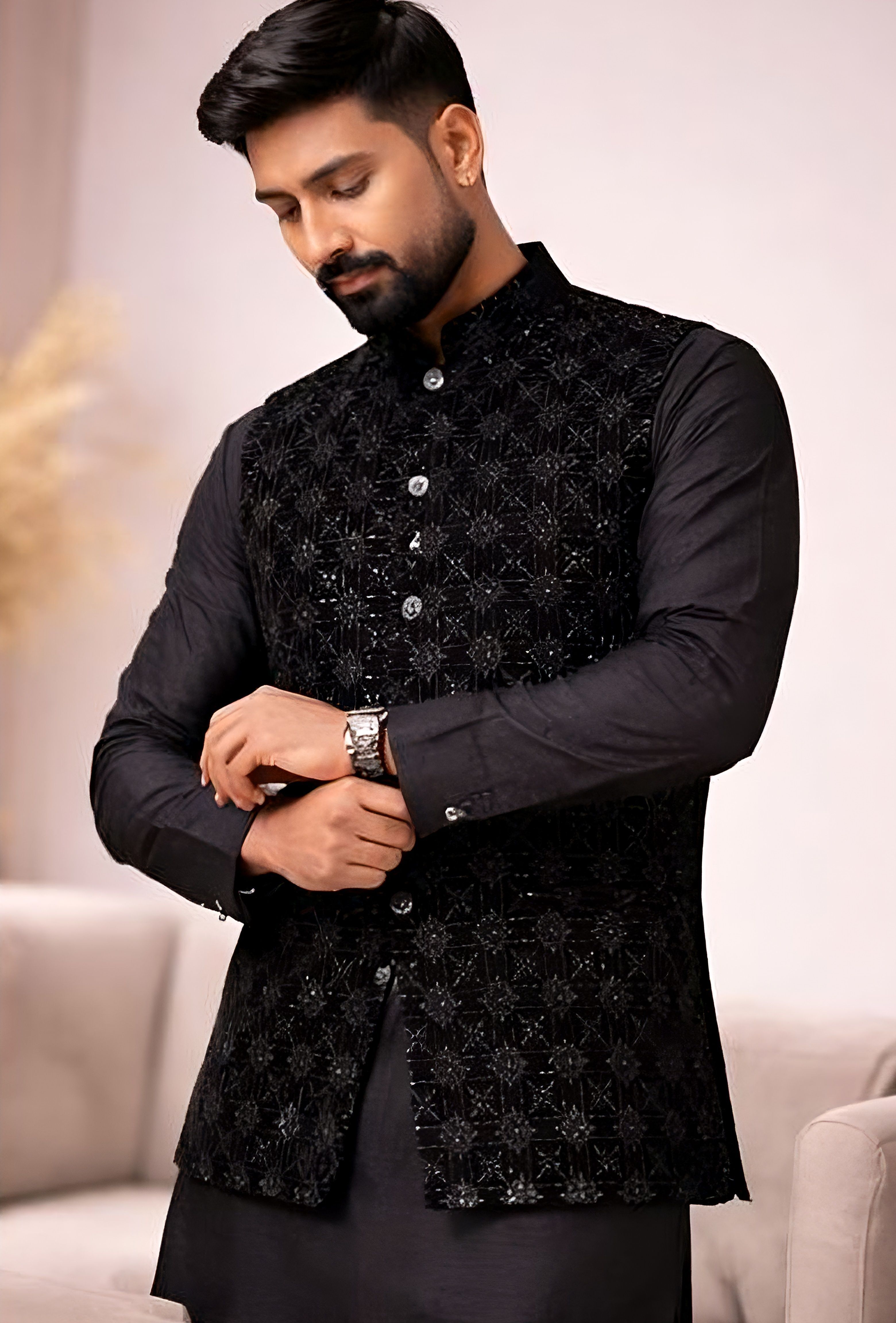 modern mughals Self Design Men Waistcoat-picture-15