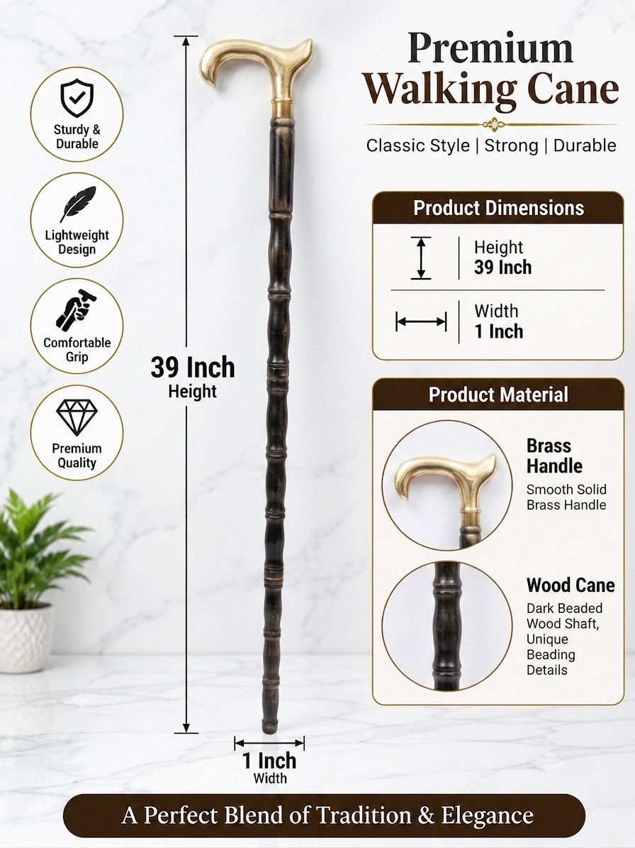 Premium Vintage Handmade Wooden Walking Cane with Derby Brass Handle Walking Stick-image-48