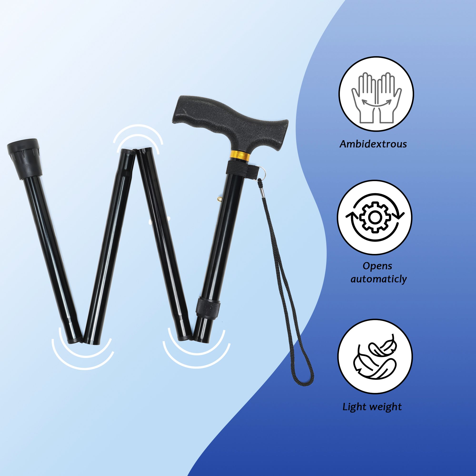 dnscare Foldable Walking Stick Adjustable Height Anti Slip Support Walking Stick-picture-28