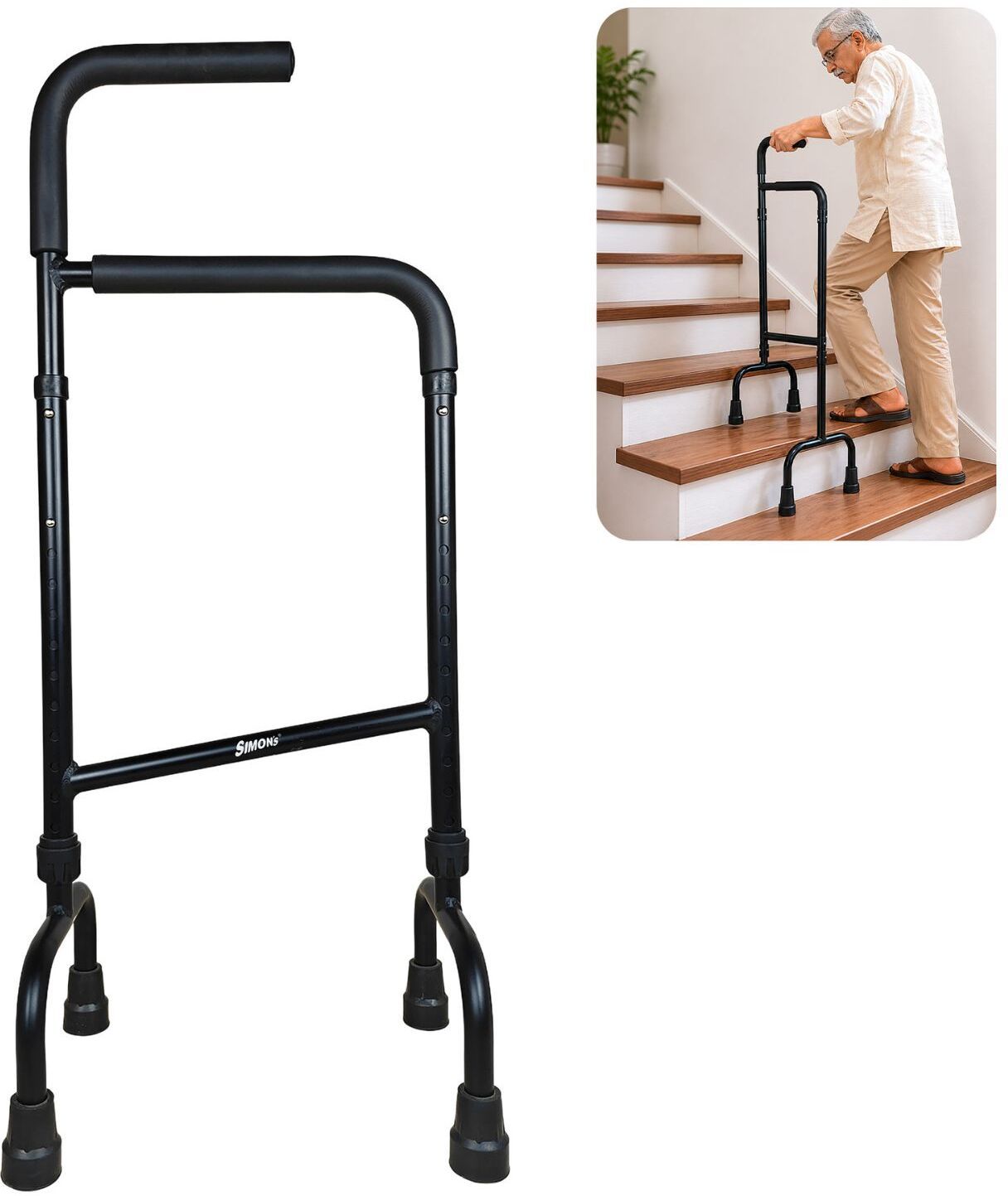 Stairs Assist Walker | Light-weight Aluminum material with Quad legs Walking Stick-image-2