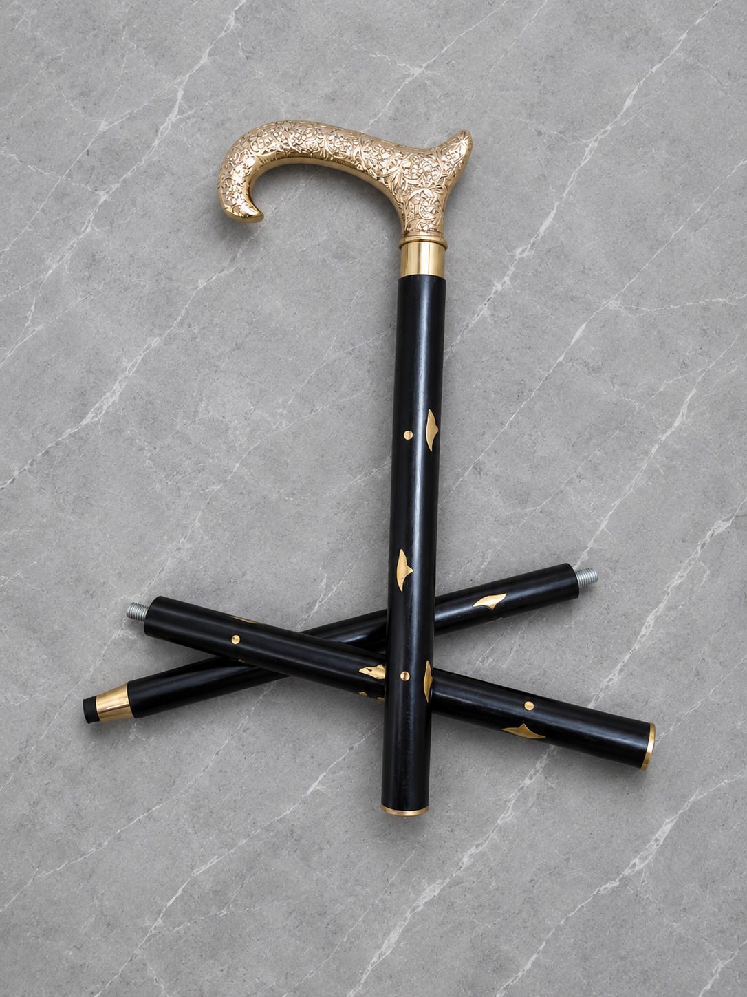 hindustan trading company Premium Wooden Walking Cane – Black Finish with Golden Decorative Handle Walking Stick-picture-17