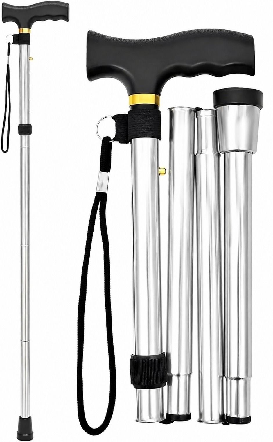 Aluminium Foldable Walking Stick for Men, Women with 4 Folding Sections Walking Stick-image-3