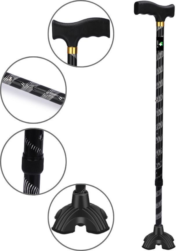 Aluminium Black Cut Quadpod Stick with Self Standing Base & Adjustable Height Walking Stick-image-47