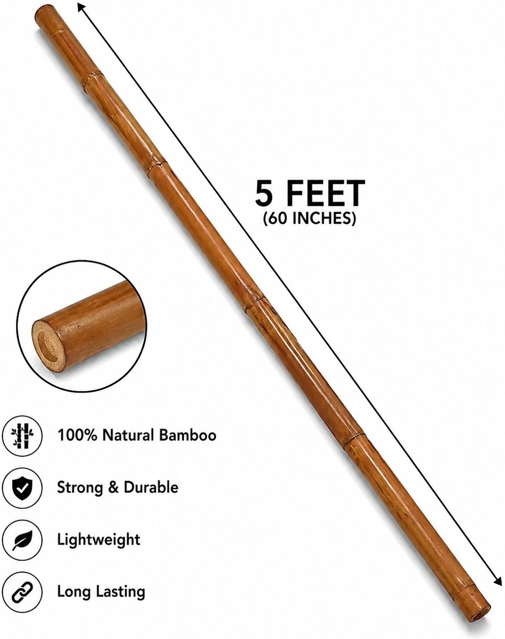 newway 5 Feet Natural Bamboo Danda (60 Inch) | Premium Bamboo Stick Walking Stick-picture-29