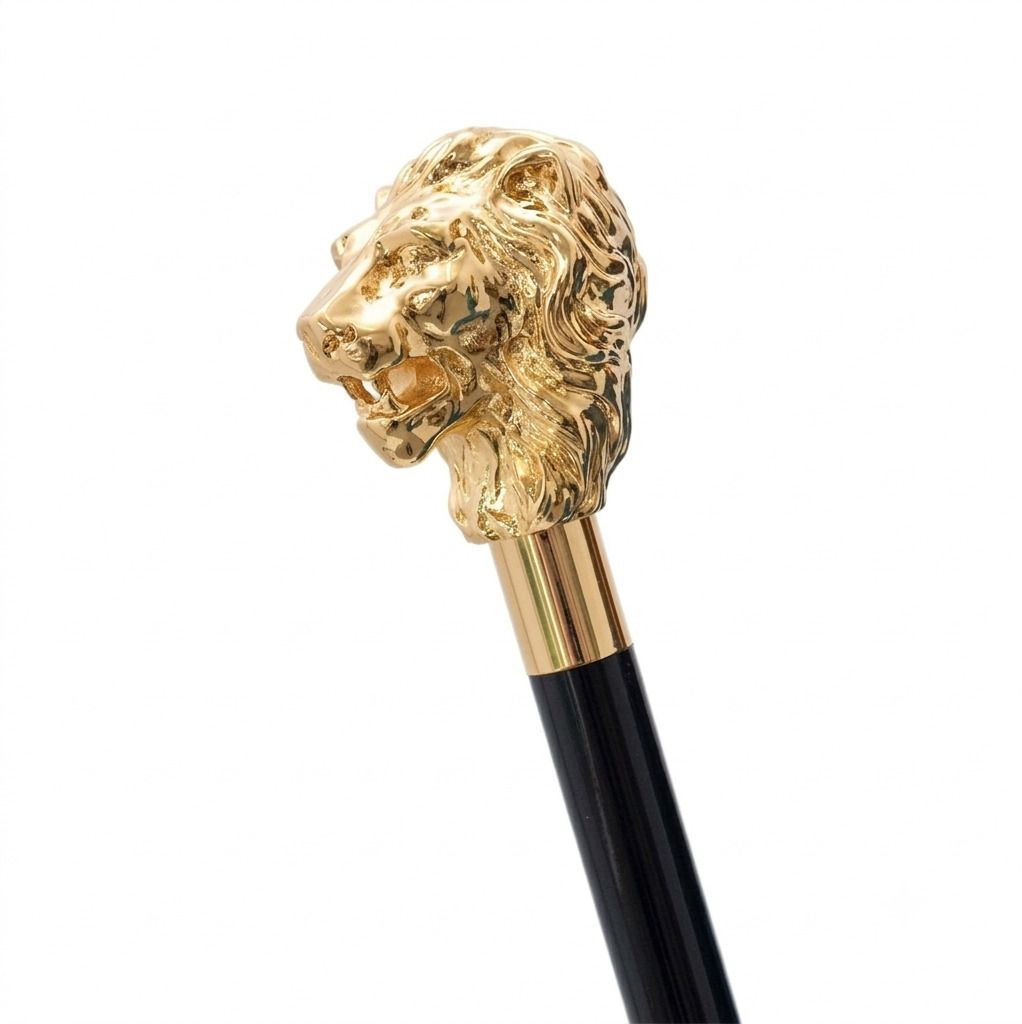 jjwoodcreation Lion head walking stick with brass head and dual fold shaft Walking Stick-picture-45