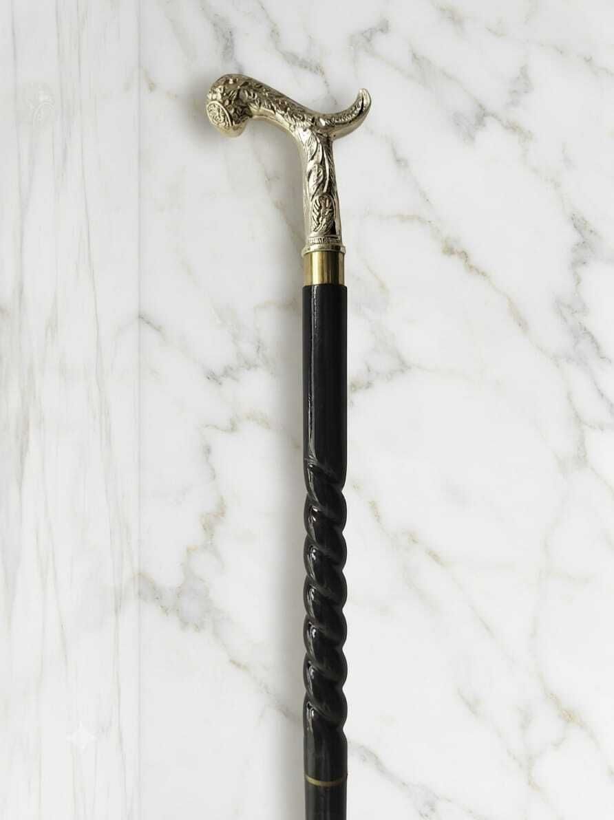 hindustan trading company Designer Twisted Black Shaft With brass Head handle Wooden Stick Walking Stick-picture-22