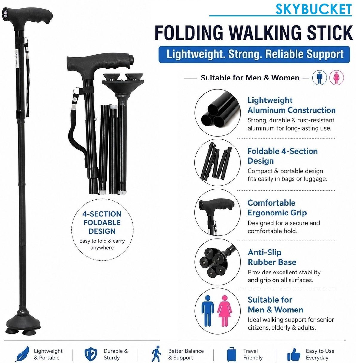 Walking Aid for Elderly Men Women, Anti Slip Mobility Aid for Men Women Walking Stick-image-0