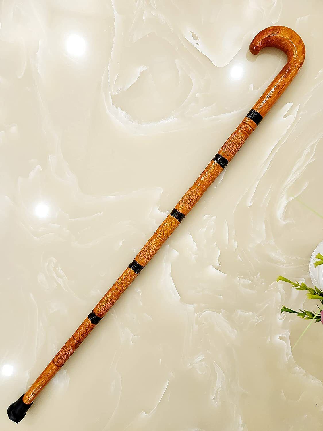 round fancy wooden walking stick with base rubber walking stick