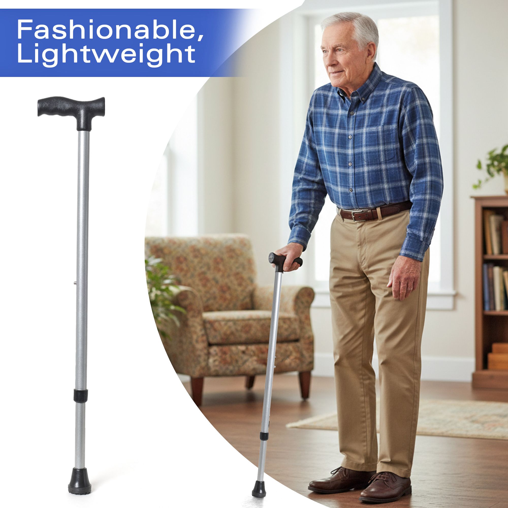 dnscare Silver Walking Stick Anti Slip Adjustable Support Stick Walking Stick-picture-46