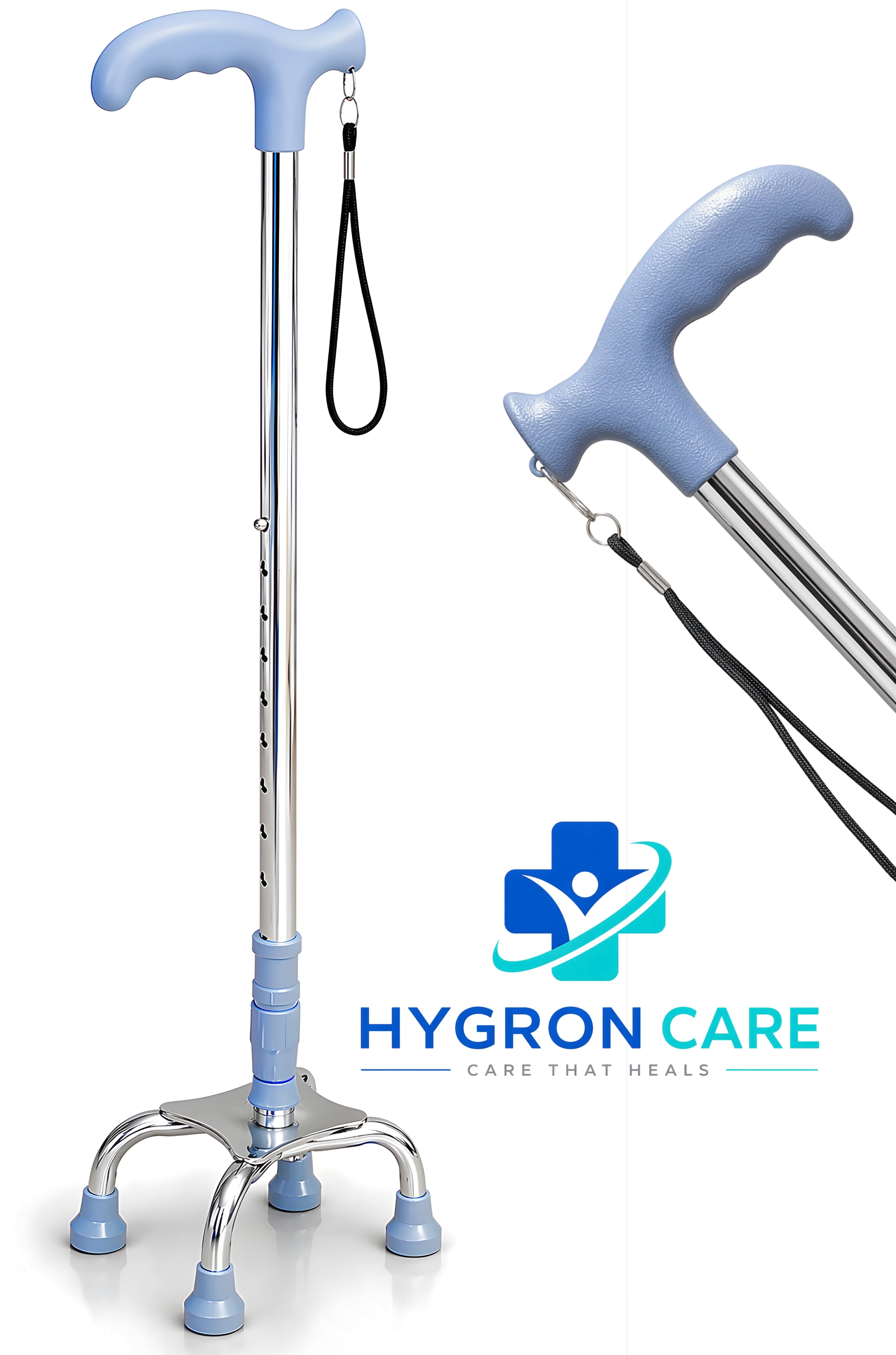 hygron surgicals SENIOR CITIZEN's SUPPORT Stick Comfortable LARGE BASE 4-Leg Walking Stick-picture-12