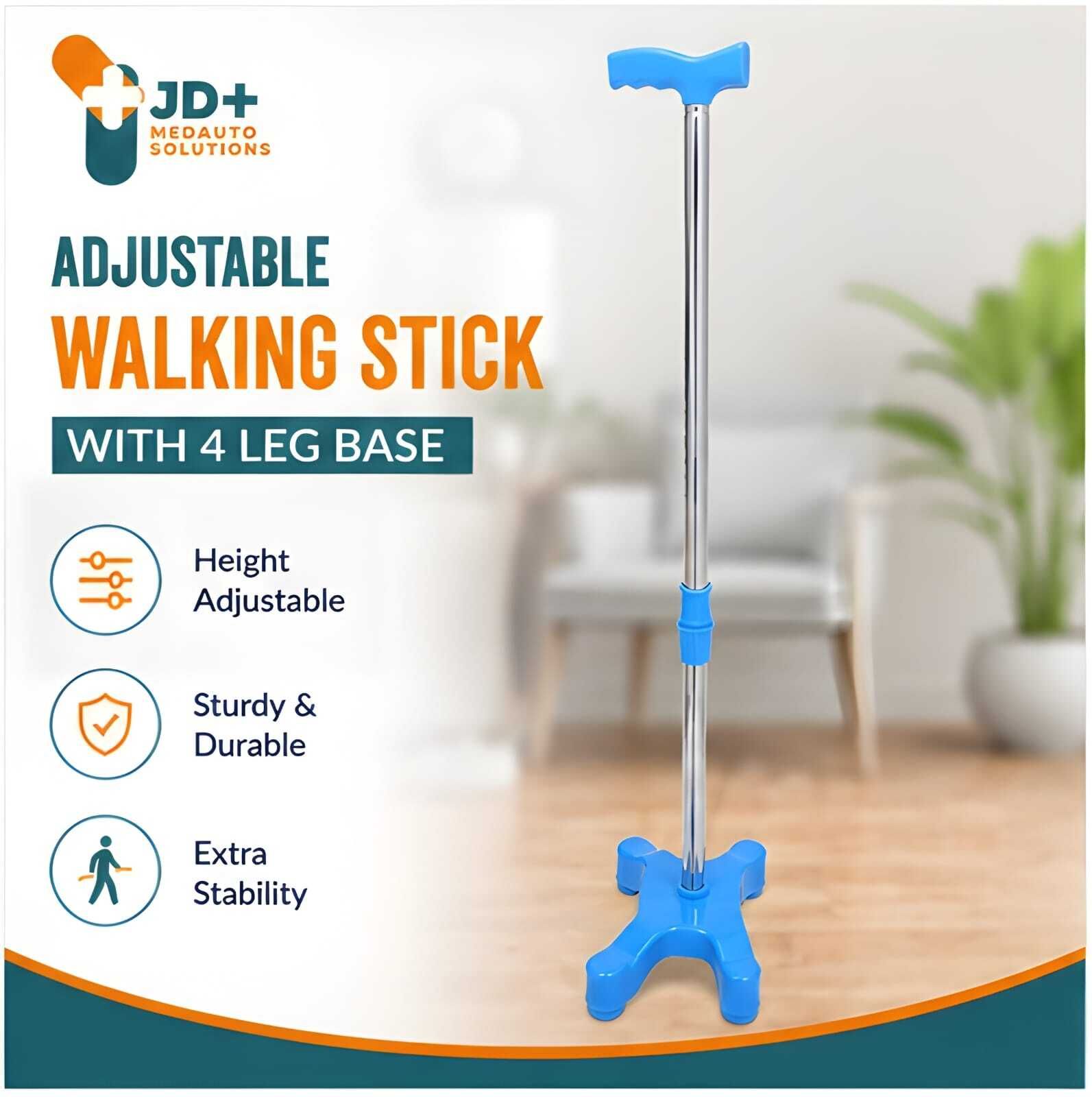 Aluminum Adjustable Walking Stick | 4 Leg Quad Base | 29-38 Inch Height| Blue Walking Stick-image-4