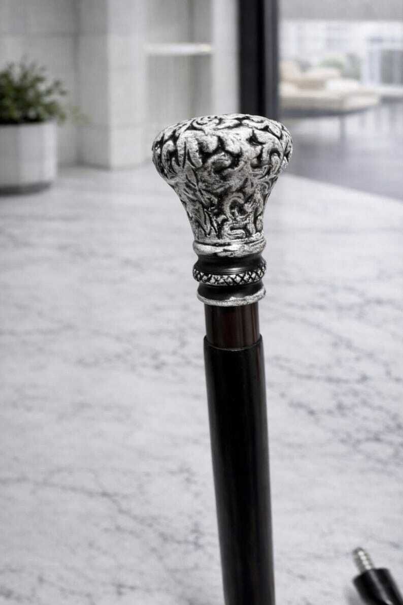 hindustantradingcompanysf Antique Silver Handle with Twisted Black Shaft, for daily use gift items Walking Stick-picture-40