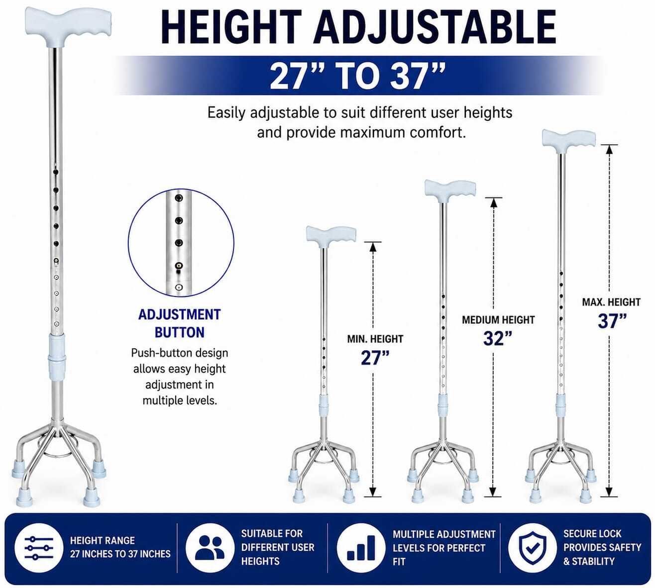 Aluminium Quadripod Walking Stick Mobility Aid for Elderly &Adults_RECOVERY_GREY Walking Stick-image-37